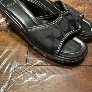 Coach Black Wedge Sandals